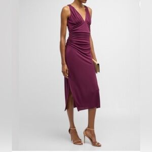 New Cinq a Sept Lacey Ruched Midi Dress in Dark Fig Size 2